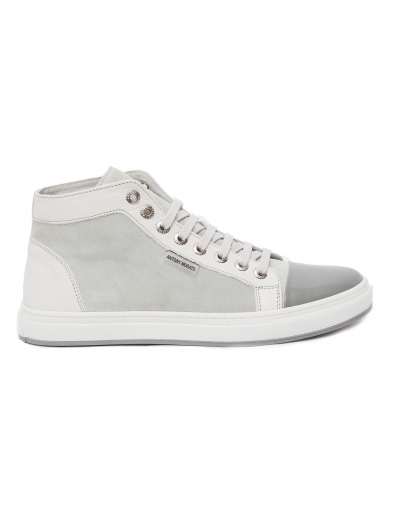 Hi cut suede and patent sneaker - Schoenen - Wit - Antony Morato
